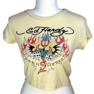 Yellow Ed Hardy Born Free Graphic Baby Tee